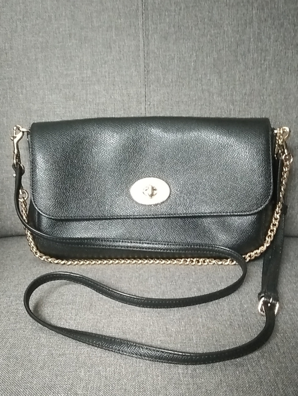 Coach Black Leather Crossbody Bag with Gold Hardware